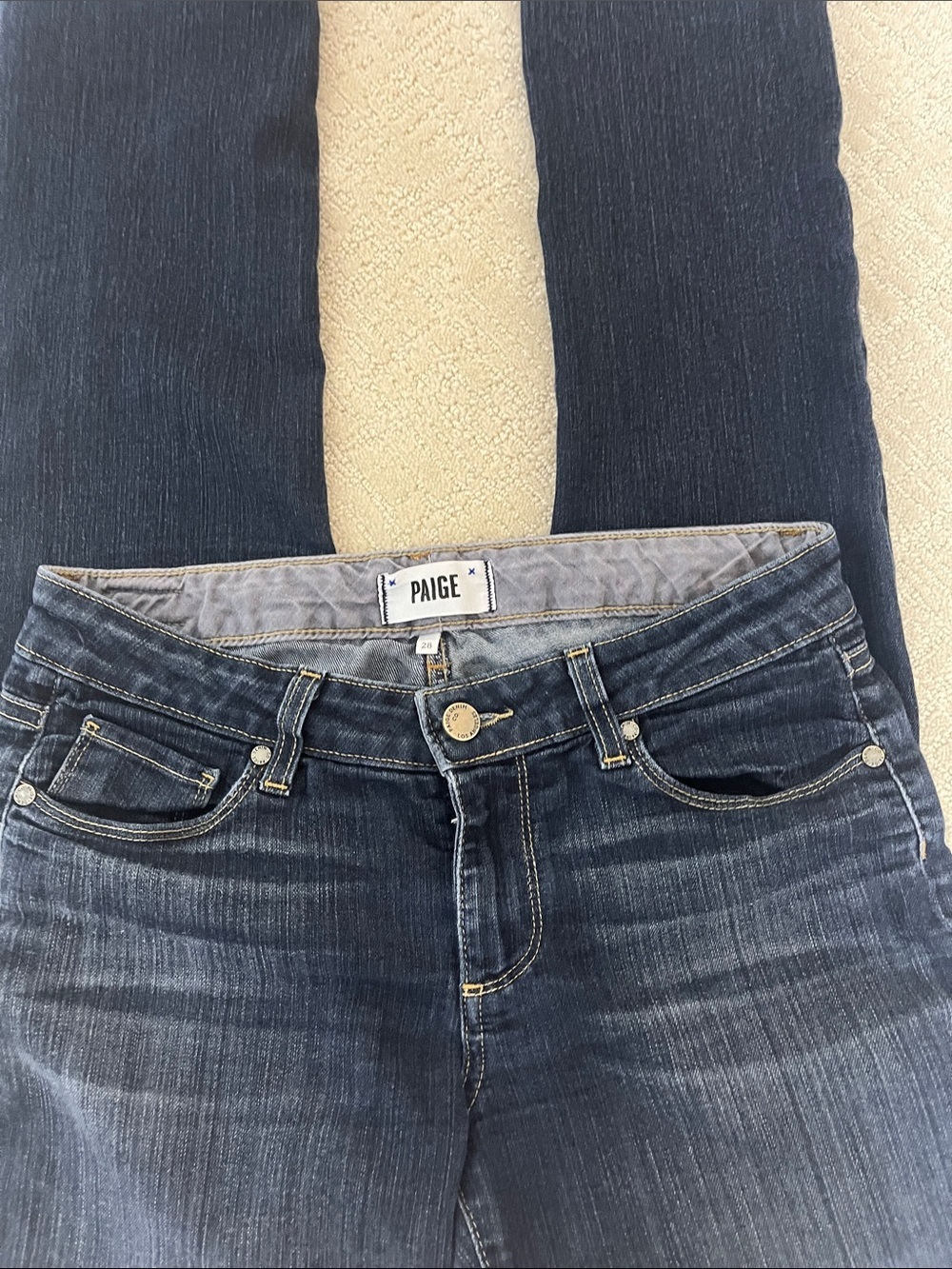 Paige Women’s Dark Indigo Straight leg Jeans - Stretch Slim Fit women’s size 28 - Picture 4 of 5
